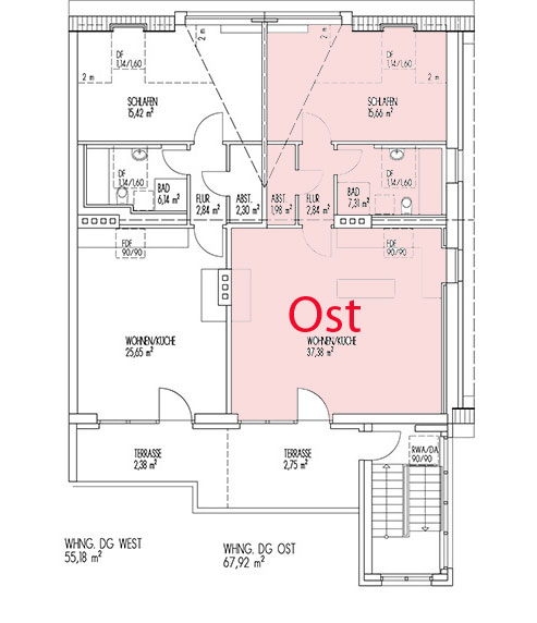Grundriss-Dachgeschosswohnung Ost