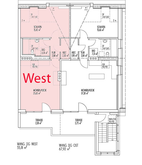 Grundriss-Dachgeschosswohnung West